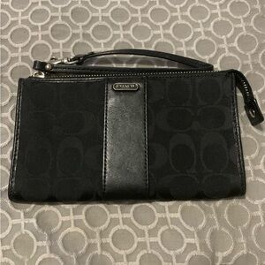 Women’s Coach Black Logo Jacquard Zip-Top Wristlet/Wallet